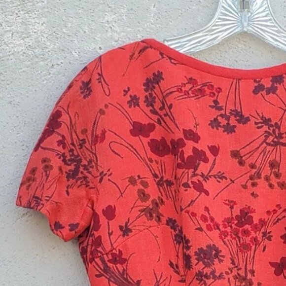 Vintage Lanz Dress 60s Fit and Flare XS Red Floral Wool Linen With Pockets - Picture 14 of 14